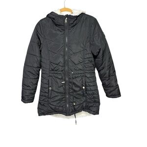 Madden Girl Black Puffer Jacket with Hood size S reversible with faux fur
